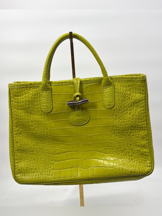 Longchamp Handbags - Longchamp Green Croc Embossed Roseau Bag